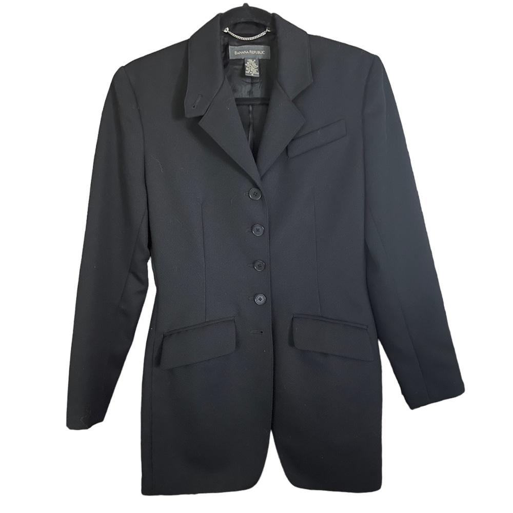 Banana Republic Ladies 5 Button Wool Riding Equestrian Blazer Black 4